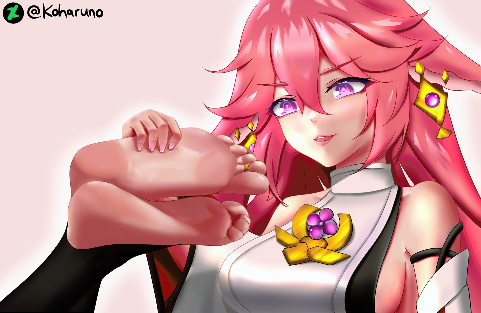 Yae Miko tickling Raiden Shogun feet [artist - Koharuno] | Scrolller